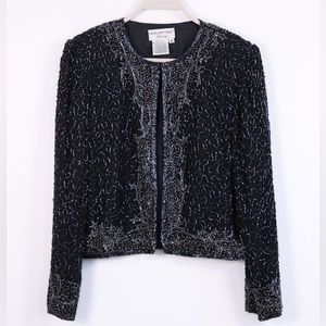 Vintage 100% silk hand beaded women’s cardigan black size S/M